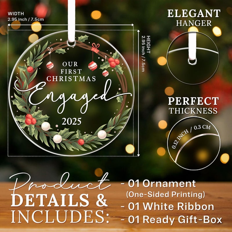 HEXMOZ Engagement Gifts for Couples - Engagement Gift for Women, Fiance, Her, Bride to Be, Newly Engaged Couples - First Christmas Engaged Acrylic Ornament 2025 - Party Decorations - Image 3